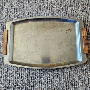 Vintage Mid Century Interpur Serving Tray Dish Platter Walnut Handles 16" x 10"